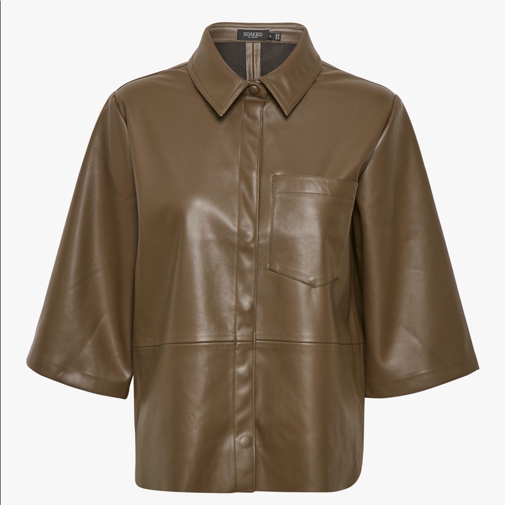 NWOT Soaked in Luxury Marlene Faux Leather Shirt size xs